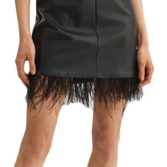 NWT [Lamarque] Mollie Feather Trim Faux Leather V-Neck Slip Dress Women’s Sz L - Picture 4 of 8